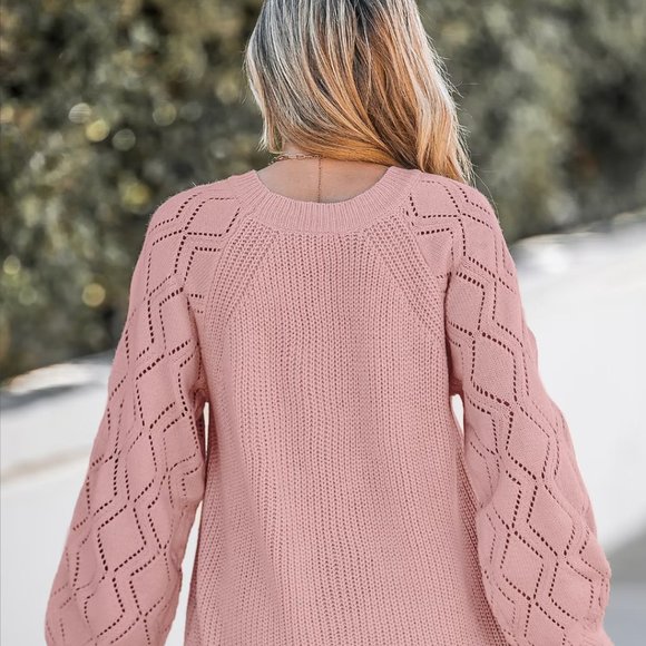 Blush Pink Cutout Pointelle Knit Sweater, XS/Pink - Picture 2 of 6